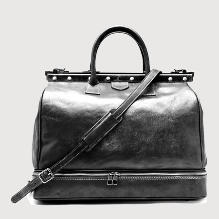 Geanta de voiaj din piele naturala, inchidere cu o rama metalica „superior” N4019A